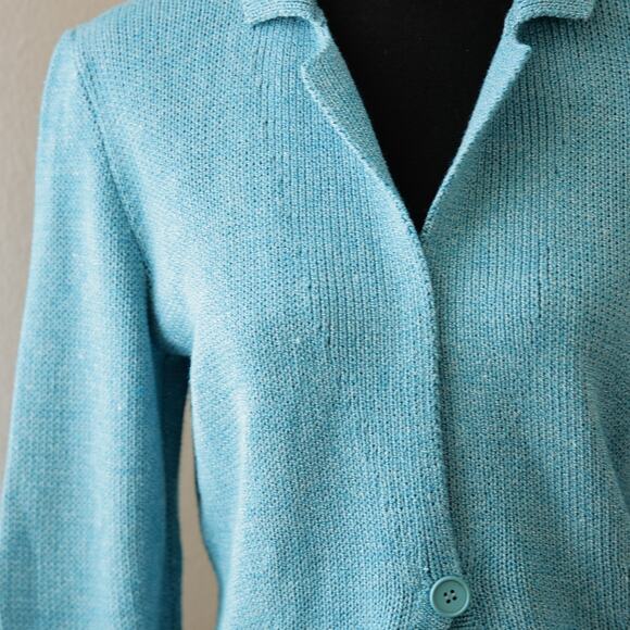Krizia Maglia Italy sky blue crochet knit cardigan size S - Picture 2 of 5